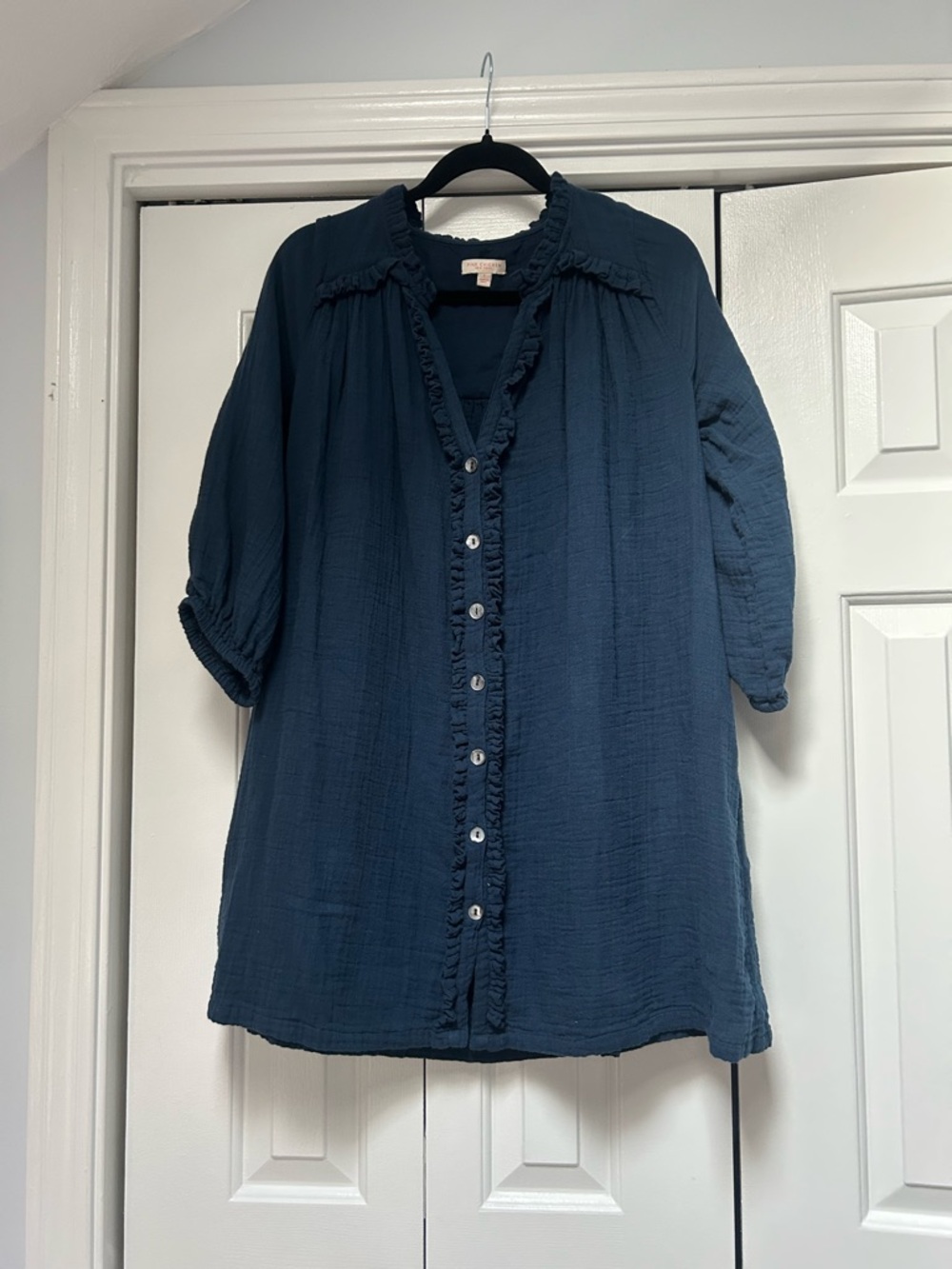 Pink Chicken Navy Ruffle-Trim Tunic Top